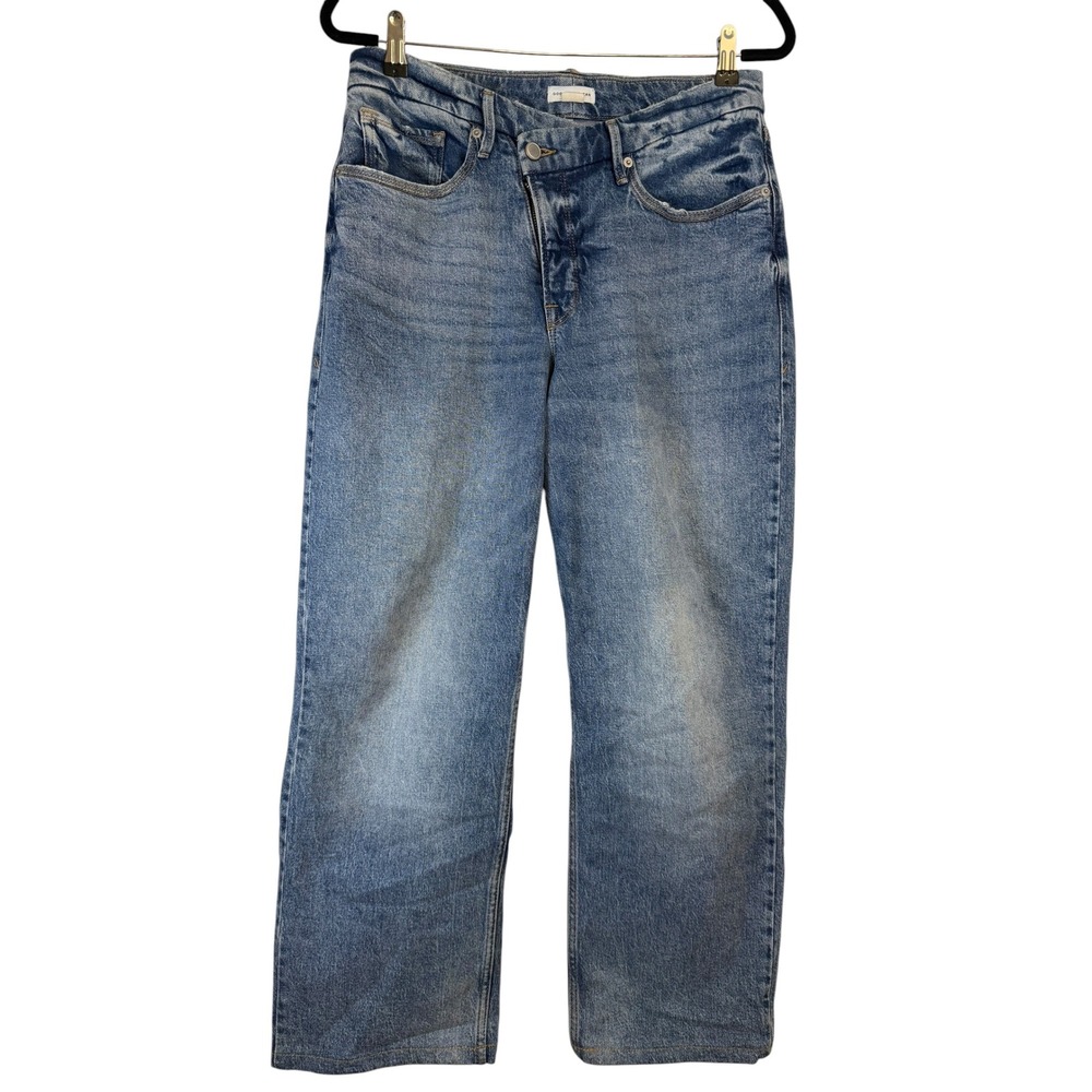 Good American Good 90s Crossover Waist Jeans Medium Wash Blue Denim 8/29